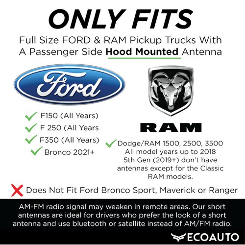 EcoAuto Badass Car Antenna Topper for Dodge Ram & Ford F150 F250 F350 Super Duty Ford Raptor Bronco Trucks - Anti-Theft Design-Radio Antenna Topper for Truck 1990 - Current (Freedom)