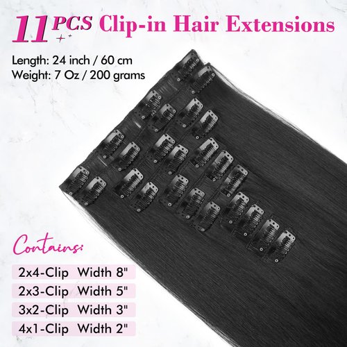 REECHO Hair Extensions, 11PCS Clip in Hair Extensions 24" Long Straight hair extensions HE005 Natural Soft Synthetic Hairpieces for Women – Black