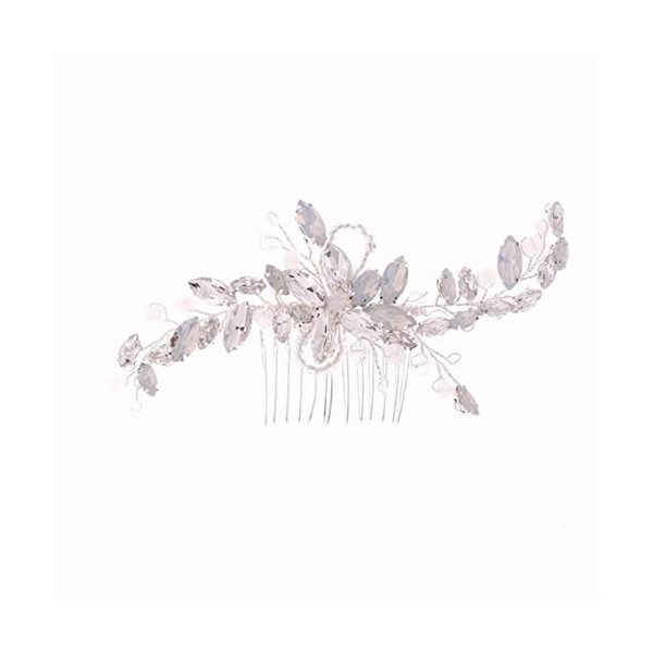 YADIRF Wedding Hair Comb Silver Blue Rhinestones Opal Crystal Vintage Bridal Clips Hairpiece Headband Accessories For Birthday Party Prom Halloween
