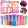 9Colors Face Body Glitter Gel TOROKOM Sparkling Holographic Face Glitter Gel Mermaid Cosmetic Glitters Flakes Gel Long Lasting Chunky Glitter for Music Festival Rave Glitter Eye Lip Hair Nail Body