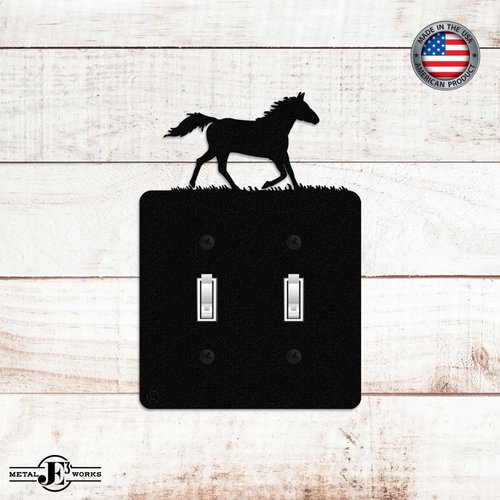 Running Horse Double Toggle Light Switch Wall Plate (Double Toggle, Black) - MADE IN USA