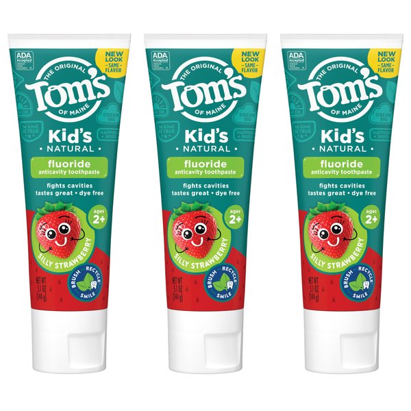 Tom's of Maine ADA Approved Fluoride Children's Toothpaste, Natural Toothpaste, Dye Free, No Artificial Preservatives, Silly Strawberry, 5.1 oz. 3-Pack (Packaging May Vary)