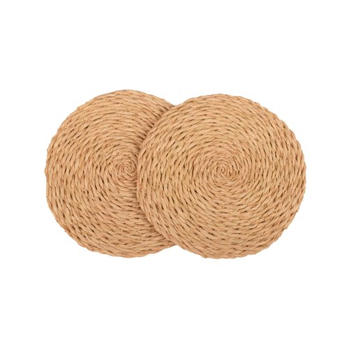 KAZI Essentials Boho Round Woven Trivets - Set of 2, Natural Wicker Raffia Hot Pads, Braided Heat Resistant Non-Slip Weave, Eco-Friendly Handmade by African Artisans (10" Round, Natural Raffia)