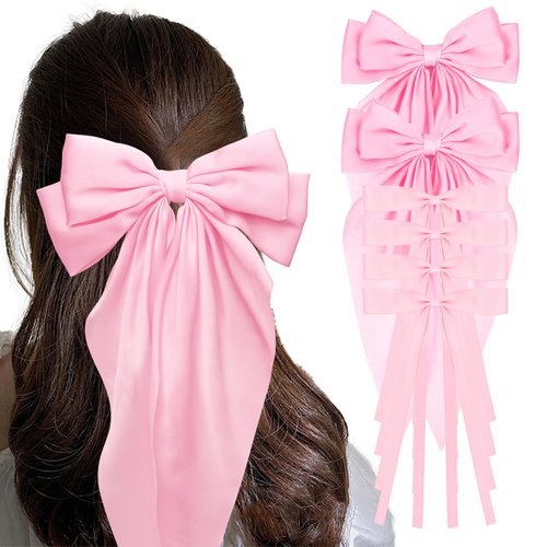 AMCAMI 6 PCS hair clips hair bows for women hair accessories hair clips for styling bows for women hair accessories for girls ribbon for hair coquette accessories hair clips for thick hair（pink)