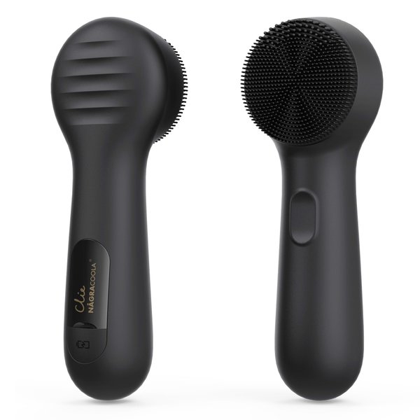 NågraCoola CLIE Silicone Face Scrubber, Facial Cleansing Brush, Rechargeable, Waterproof Face Scrub Brush for Deep Cleansing, Exfoliating, Massage, Electric Facial Exfoliator for Women and Men-Black