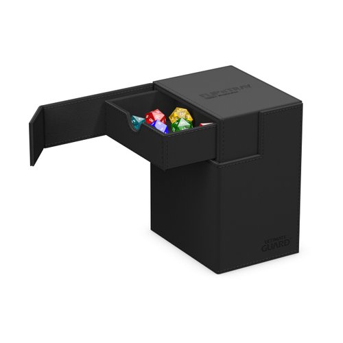 Ultimate Guard Flip 'n' Tray 133+, Deck Case for 133 Double-Sleeved TCG Cards + Dice Tray, Black, Independent Magnetic Closure & Microfiber Inner Lining