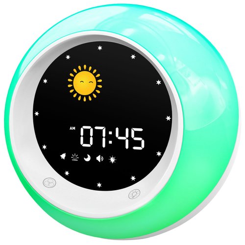 I.CODE Sun & Moon Rise Kids Alarm Clock, Children's Sleep Trainer ,Sleep Sound Machine, Wake Up Light & Night Light ,Teach Kids Day & Night