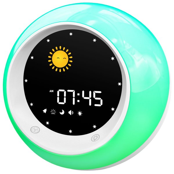 I.CODE Sun & Moon Rise Kids Alarm Clock, Children's Sleep Trainer ,Sleep Sound Machine, Wake Up Light & Night Light ,Teach Kids Day & Night