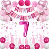 Sweet 7th Birthday Decorations for Girls, Pink and White 7 Happy Birthday Balloons，7th Birthday Party Supplies for Daughter Her Kids Including Pink Happy Birthday Banner, Hot Pink Number 7 Foil