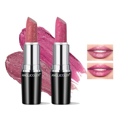 Anglicolor 2pcs Glitter Lipstick High Impact Lipcolor,Pink Lipstick Moisturizing Creamy Formula,Metallic Lipstick For Women For Vegan & Cruelty-Free,Full-Coverage Lip Color (#11#15, 2PCS)
