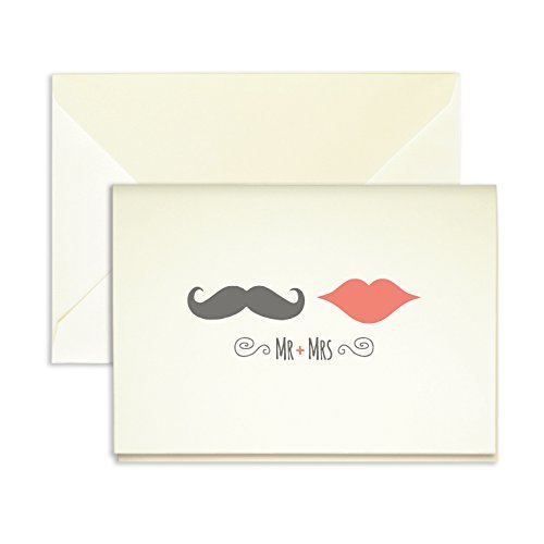 Coral Lips Mustache Thank You Cards - Pack of 24-5" x 3.5"