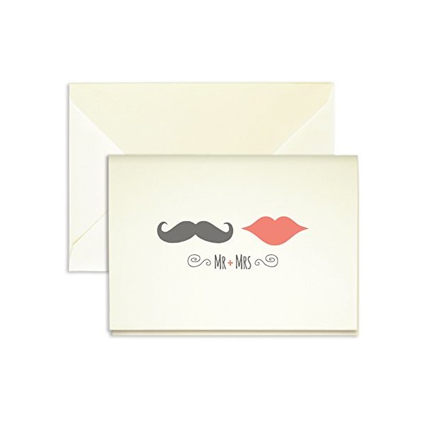 Coral Lips Mustache Thank You Cards - Pack of 24-5" x 3.5"