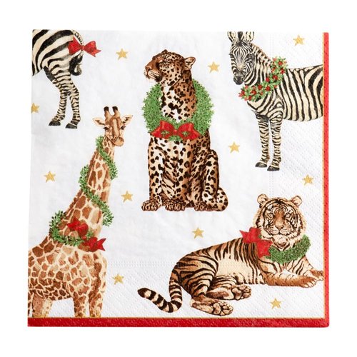 Entertaining with Caspari Luncheon Napkins, Wild Christmas, Ivory, Pack of 20