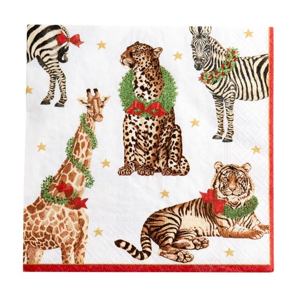 Entertaining with Caspari Luncheon Napkins, Wild Christmas, Ivory, Pack of 20