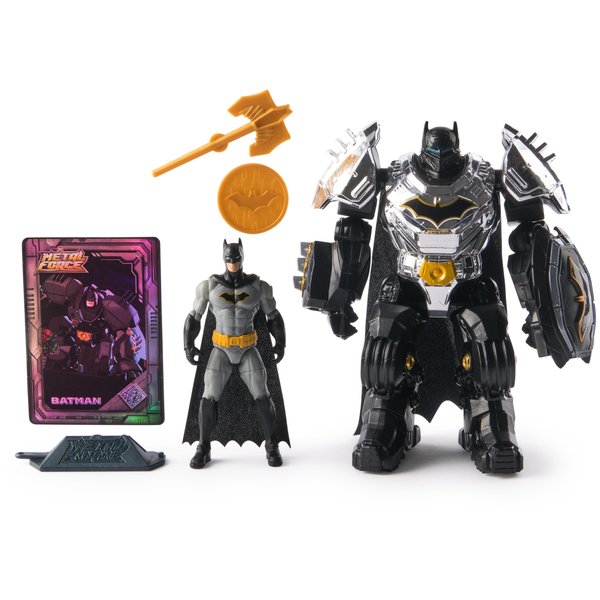 DC Comics, Metal Force Batman Action Figure, 6-Inch with 4-Inch Mini Figure, Built-in Blaster and Armor Suit, Super Hero Kids Toys for Boys and Girls Ages 4+