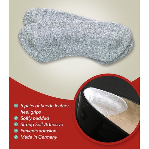 pedag, Stop German Made Soft Suede Leather Heel Grip Unisex One Size Fits All, Gray, Pair, 5 Count