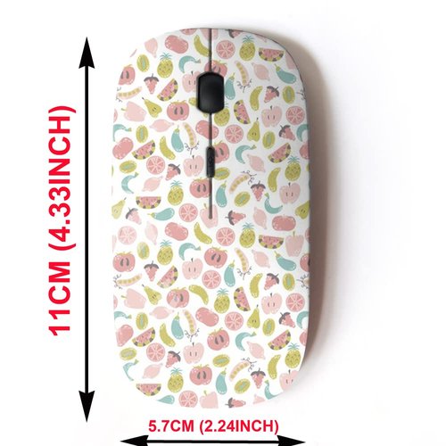 2.4G Wireless Mouse with Cute Pattern Design for All Laptops and Desktops with Nano Receiver - Vegan Flat Fruits