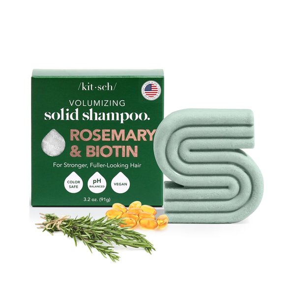 Kitsch Rosemary & Biotin Volumizing Natural Shampoo Bar for Hair Growth, Strengthening & Thickening Rosemary Shampoo Bar for All Hair Types, Made in USA, Vegan, Paraben Sulfate & Cruelty Free Bar Soap