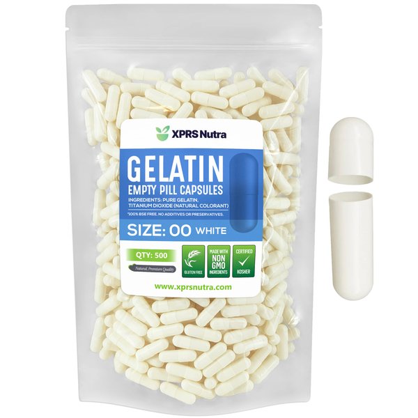 XPRS Nutra Size 00 Empty Capsules - 500 Count Empty Gelatin Capsules - Empty Pill Capsules - DIY Capsule Filling - Fillable Pill Capsules Empty Gel Caps (White)