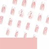 Hkanlre Press on Nails Medium Cute Fake Flower Nails Tips Full Cover Bow False Square French Nails for Women and Girls 24PCS