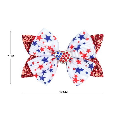 Koolgil 4Th of July Independence Day Amercian Flag Element Hair Clip Double Layer Swallowtail Bowknot Hair Clip and Stripe Stars Hair Clip for Children and Young Women (B-Red White)