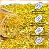 Morovan Holographic Golden Body Glitter 2oz/60g Face Glitter Hair Glitter Cosmetic Grade Chunky Glitter Makeup Festival Body Glitter Rave Glitter Eyeshadow& Lip Gloss& Resin& Nails Glitter