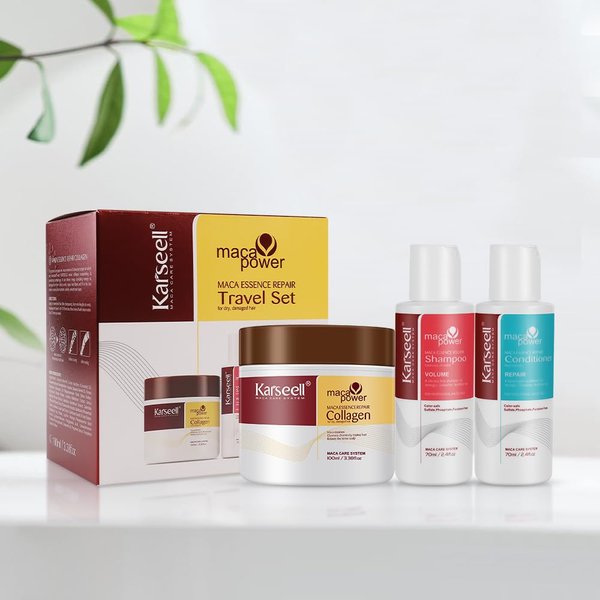 Karseell Collagen Hair Treatment Deep Repair Conditioning, Hair mask Shampoo and Conditioner Travel set For Dry Damaged Hair All Hair Types 3.38floz +2.4floz+2.4floz