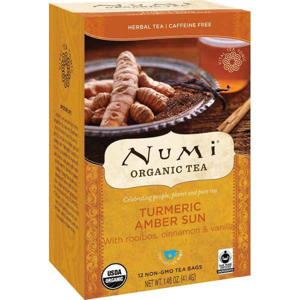 Numi Organic Tea Amber Sun, 12 Count Box of Tea Bags (Pack of 6) Turmeric Tea