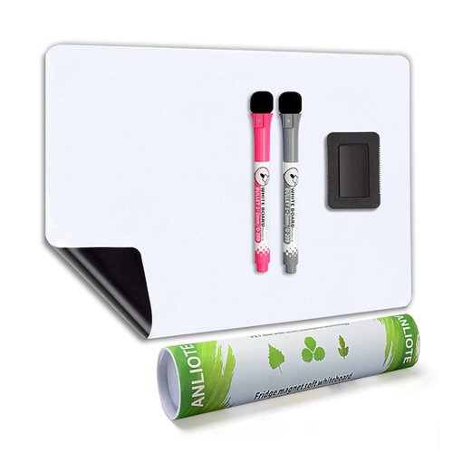 Magnetic Dry Erase Board Fridge Whiteboard Sheet 17x11"- Easy to Write and Clean, Flexible Refrigerator Organizer White Board for Home Kitchen Memo Shopping List, 2 Marker Pens and Eraser with Magnets