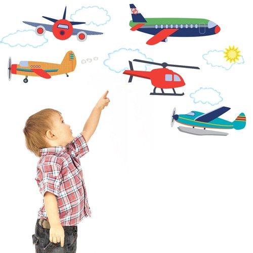 Airplanes and Helicopter Wall Decals Eco-Friendly Reusable Fabric Wall Stickers