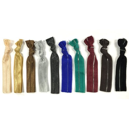 Wrapables 10 Pack Hair Elastic Ties Ponytail Holder, Elegant and Silver Stripe