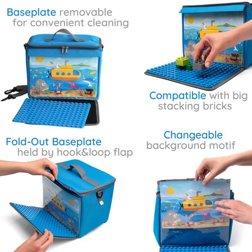 Fantifant Toy Brick Bag with fold-out base plate compatible with big building blocks of various brands e.g. Lego Duplo BAG COLOR sea blue, SIZE XL