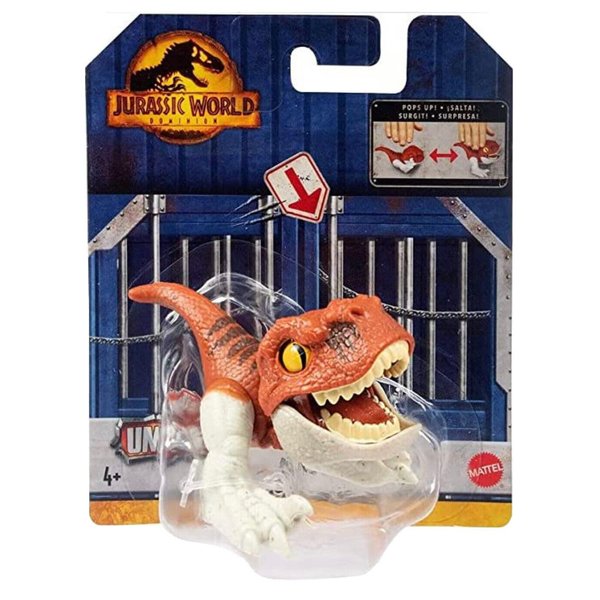 Jurassic World Dominion Uncaged Wild Pop Ups Dinosaur Toys, Collectible Figures, Manually Activated (Atrociraptor)