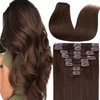 Clip in Hair Extensions Human Hair Full Head 8 Pieces 18 Clips 100% Real Silky Human Hair 22"-110g Medium Brown (#4)