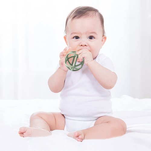 Teething Toys, TOPGOMES Baby Teether Toys, BPA Free Silicone Soft Ball Easy to Hold Teether for Babies Ages 6 Months+ (Clay+Dark Grey)