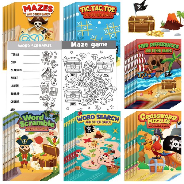 Hungdao 48 Pcs Pirate Mini Activity Books Bulk for Boys Pirate Party Favors Games Challenging Activities Include Mazes, Word Search, Find Difference and More for Girls Pirate Party Gift Bag Stuffers