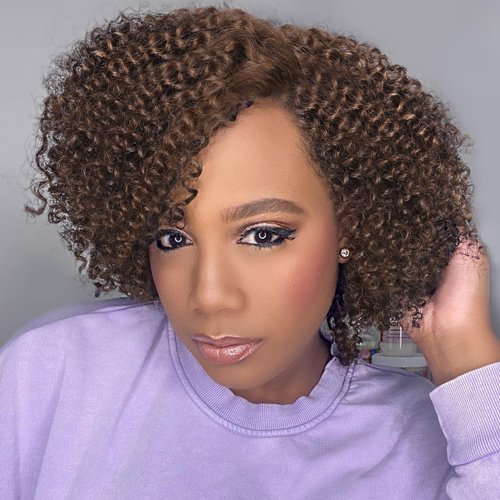 Fancy Hair Human Hair Wig Short Lace Front Wigs Kinky Curly Glueless Side Part Brazilian Virgin Human Hair Curly Bob Wigs with Baby Hair for Black Women (Brown,10 Inch)
