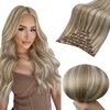 Full Shine Clip in Hair Extensions Real Human Hair Blonde Hair Extensions Clip ins Highlighted Light Brown with Platinum Blonde 18inch 7pcs 120 Grams Remy Hair Extensions Double Weft Straight