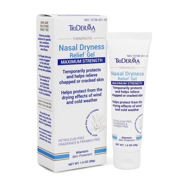TriDerma Nasal Dryness Relief Gel, Maximum Strength Skin Protectant Soothes and Moisturizes Dry, Nasal Skin from CPAP Machine, Colds or Allergies with Soothing Aloe and Allantoin, 1 oz