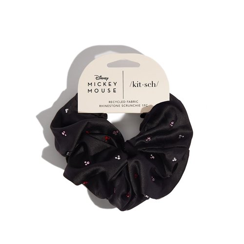 Mickey/Minnie x Kitsch Fabric Rhinestone Scrunchie, Scrunchies for Women, Jumbo Hair Tie for Thick Thin Hair, Hair Scrunchies for Womens Hair, Hair Scrunchies for Girls (Black)