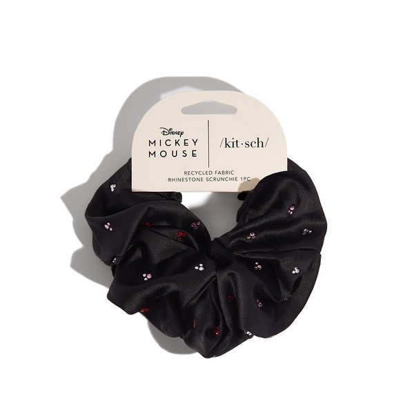 Mickey/Minnie x Kitsch Fabric Rhinestone Scrunchie, Scrunchies for Women, Jumbo Hair Tie for Thick Thin Hair, Hair Scrunchies for Womens Hair, Hair Scrunchies for Girls (Black)