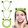 BENBO Frog Headband, 3 Pcs Frog Spa Head Wrap Frog Eyes Facial Fleece Cosmetic Makeup Hairbands Cute Cartoon Animal Headwear Elastic Stretchy Head Band for Face Washing Yoga Beauty Skincare
