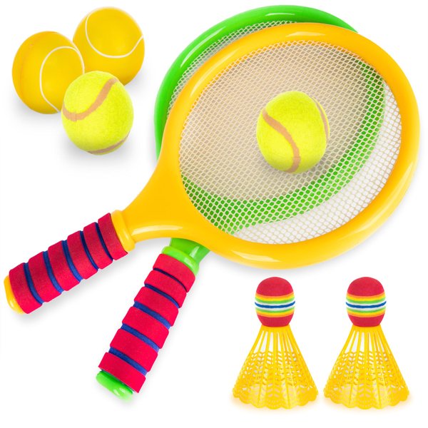 ArtCreativity Kids Badminton Rackets Set - 9 Piece Badminton Set with 2 Rackets, 2 Bridies, 2 Soft Balls, 2 Tennis Balls, and Storage Bag - Toy Badminton and Tennis Rackets for Kids with Accessories