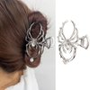 Vsdski Halloween Hair Claw Clips Metal Silver Spider Hair Clips Halloween Hair Accessories for Women Girl Pearl Charm Spider Claw Clips for Thick/Thin Hair Hair Jaw Clips Strong Hold Hair Barrettes