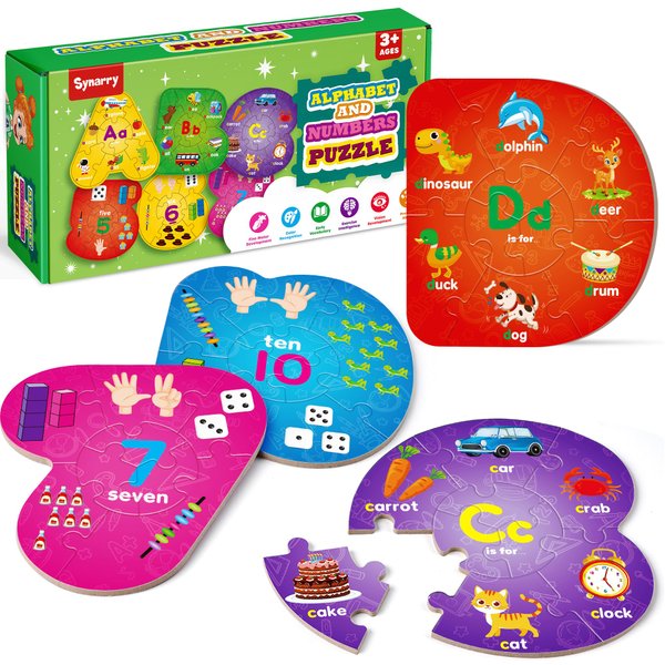 SYNARRY Number and Alphabet Puzzles for Kids Ages 3-5, ABC Learning for Toddlers Ages 3+, Preschool Activities Letter Puzzles Montessori Educational Toys Gifts for 4 5 6 7 8 Year Old Boys Girls