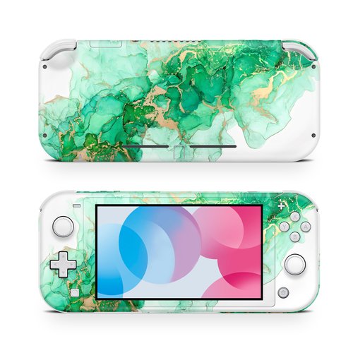ZOOMHITSKINS Switch Lite Accessories, Compatible for Switch Lite Skin, Jade Marbling Light Green Golden White, 3M Vinyl, Durable & Fit, Easy to Install, Made in The USA