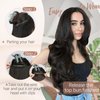 KooKaStyle Invisible Wire Hair Extensions with Transparent Wire Adjustable Size 6 Secure Clips Long Wavy Layered Synthetic Hair Extensions Natural Black 16 Inch