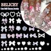 BELICEY White Bow Nail Art Charms 1000PCS Multi Shapes Pearl Heart Flowers Bowknot Nail Jewels Charms Resin Kawaii Pretty Nail Charms for DIY Decorations Nail Art Design with Tweezer Pickup Pencil