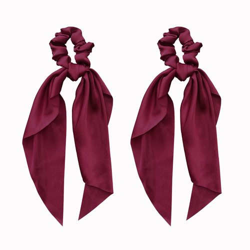 Big Bow Hair Scrunchies Hair Ties Soft Satin Hair Bow Ribbon Ponytail Holder for Girls and Women, 2pcs (Wine Red)