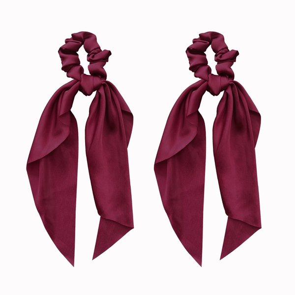 Big Bow Hair Scrunchies Hair Ties Soft Satin Hair Bow Ribbon Ponytail Holder for Girls and Women, 2pcs (Wine Red)
